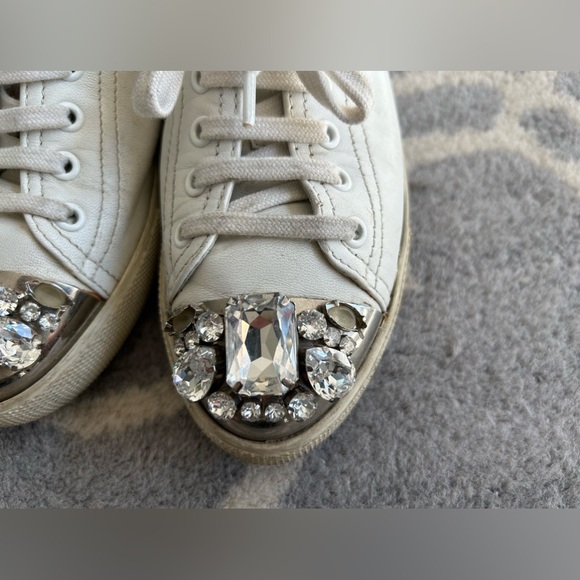 Miu Miu Jewelled Cap Toe Leather Size 7.5 Sneaker - Picture 4 of 10